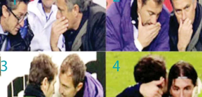 Mourinho se consultă cu asistentul său (1), apoi îi transmite lui Dudek ce este de făcut (2). Mesajul antrenorului ajunge la Casillas (3), care i-l spune lui Sergio Ramos (4)