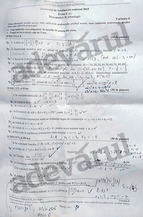 Bac 2015 Rezolvare Subiecte Matematică M1 și M2