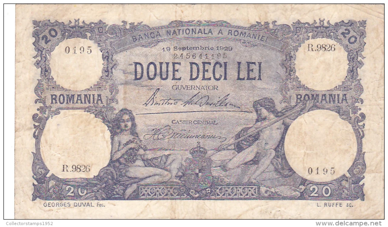 Bancnota de 20 de lei, emisă de Banca naţională în anul 1929