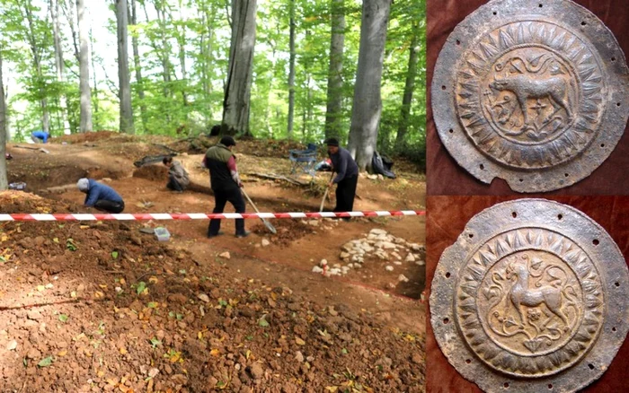 Colaj. Imagini cu zona unde au fost descoperite discurile antice ( foto:Daniel Guţă) şi cu artefactele căutate prin Interpol (foto: Poliţia Română )