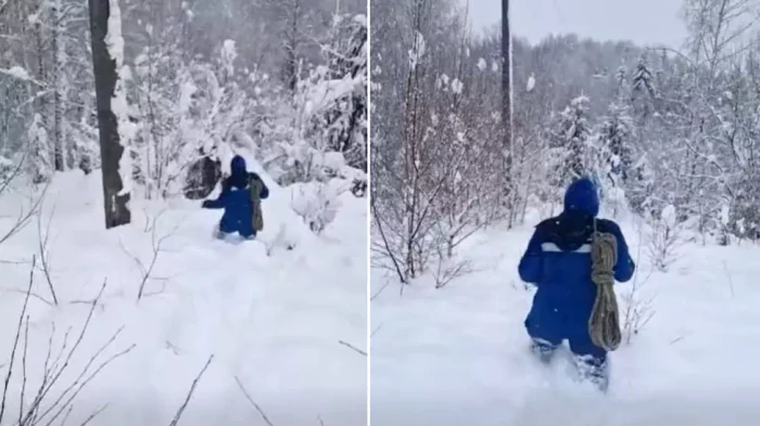 Un angajat Electrica luptă cu gerul și viscolul în Munții Apuseni /FOTO:Colaj captură video Facebook