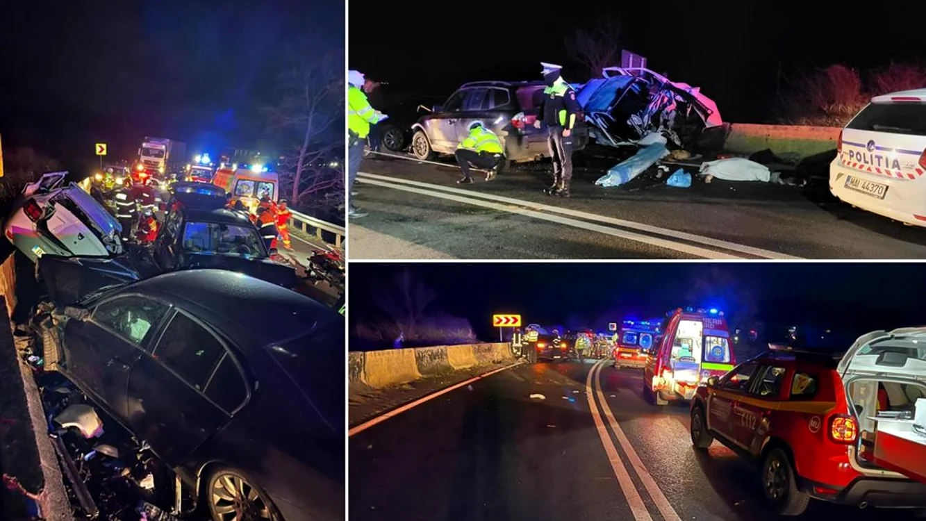 Imagini de la accidentul mortal de la Hula Bradului de pe DN1 din Sibiu. FOTO ISU Sibiu