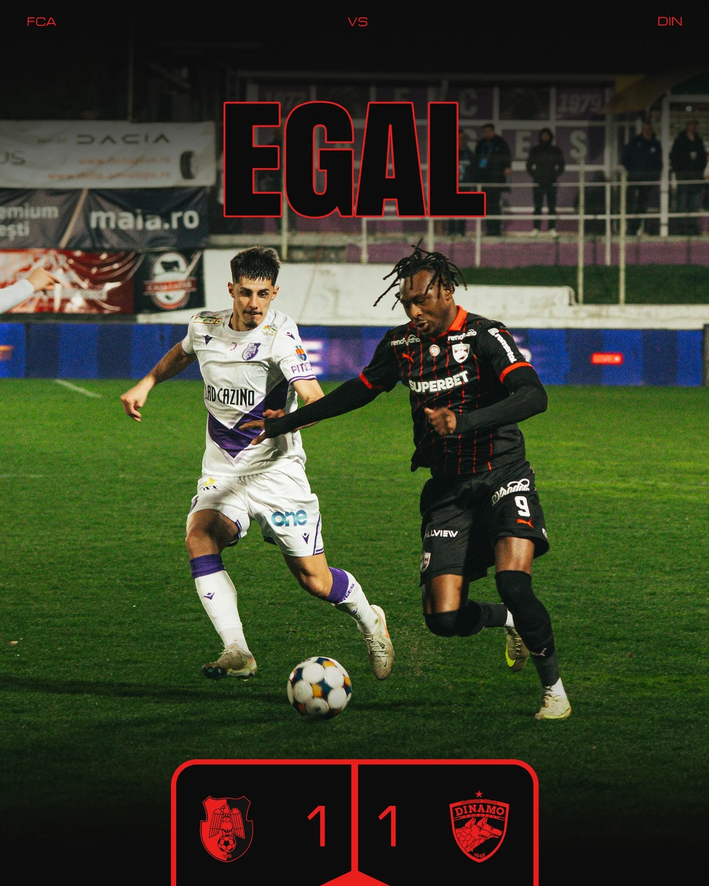 Dinamo se împiedică și pe terenul lui FC Argeș și rămâne pe ultimul loc în play-off