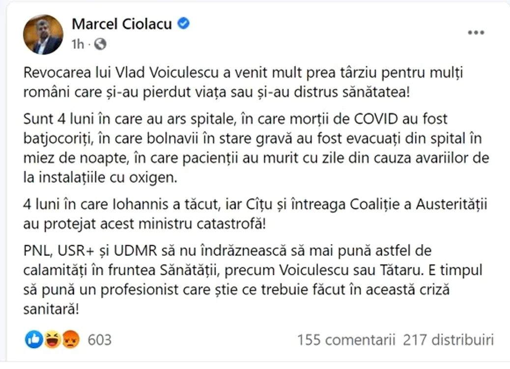 
    Marcel Ciolacu l-a numit pe Voiculescu ministru catastrofă, iar pe Cîțu, pe vremea când era doar ministru, groparul economiei româneștiSursa foto: Facebook/Marcel Ciolacu  