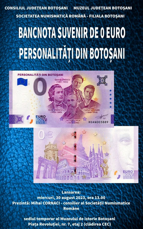 Lansarea bancnotei suvenir de 0 euro „Personalități din Botoșani” (foto: Muzeul Județean Botoșani)