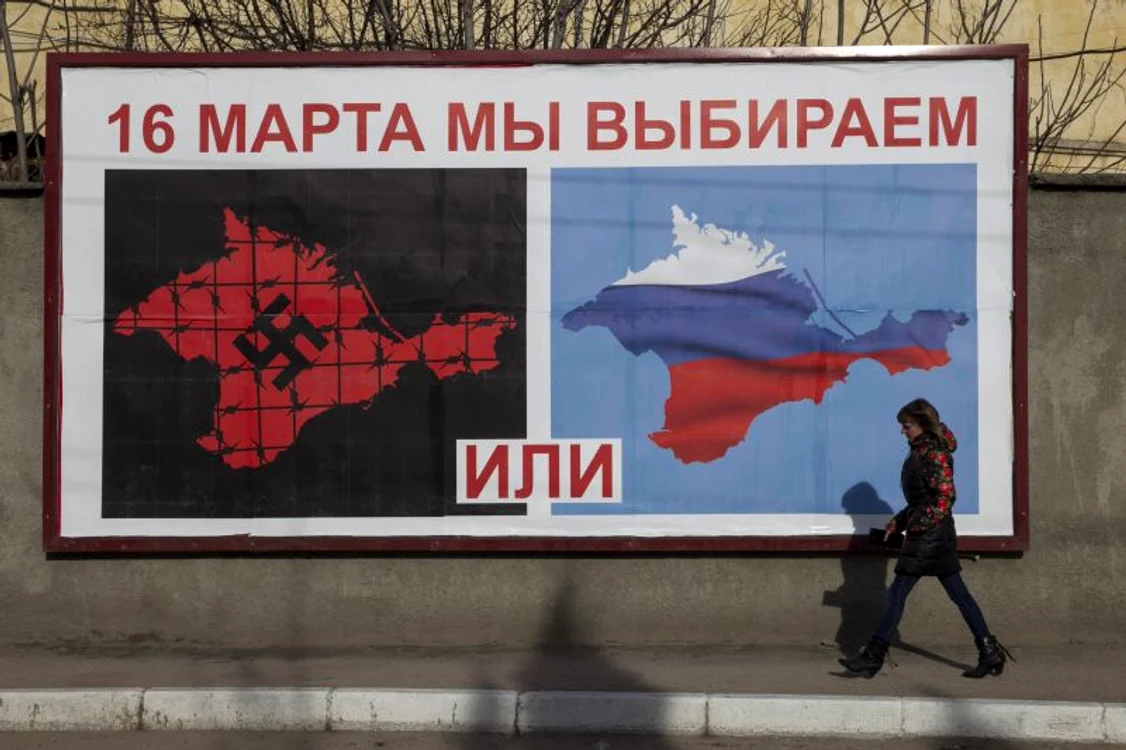 
    Afiş al propagandei ruseşti, în vederea referendumului din 16 martie. (Foto: Reuters)  