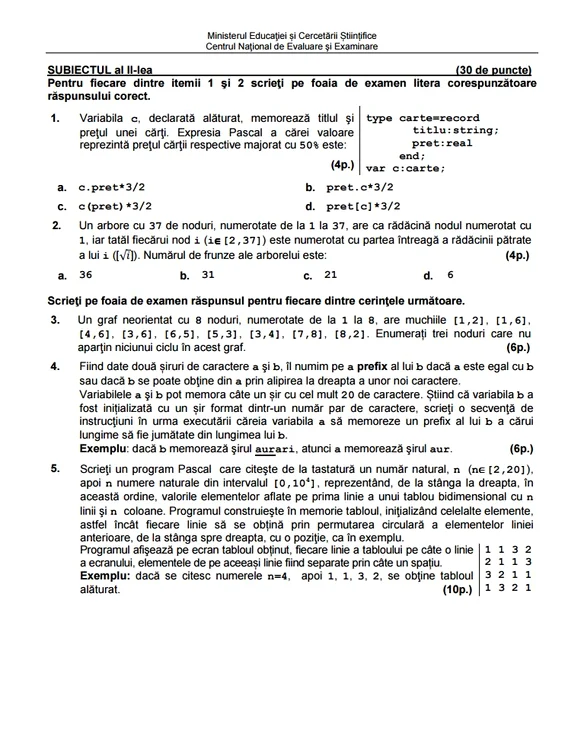 Bac 2015 subiecte Informatica limbajul Pascal/mate-info - prima sesiune