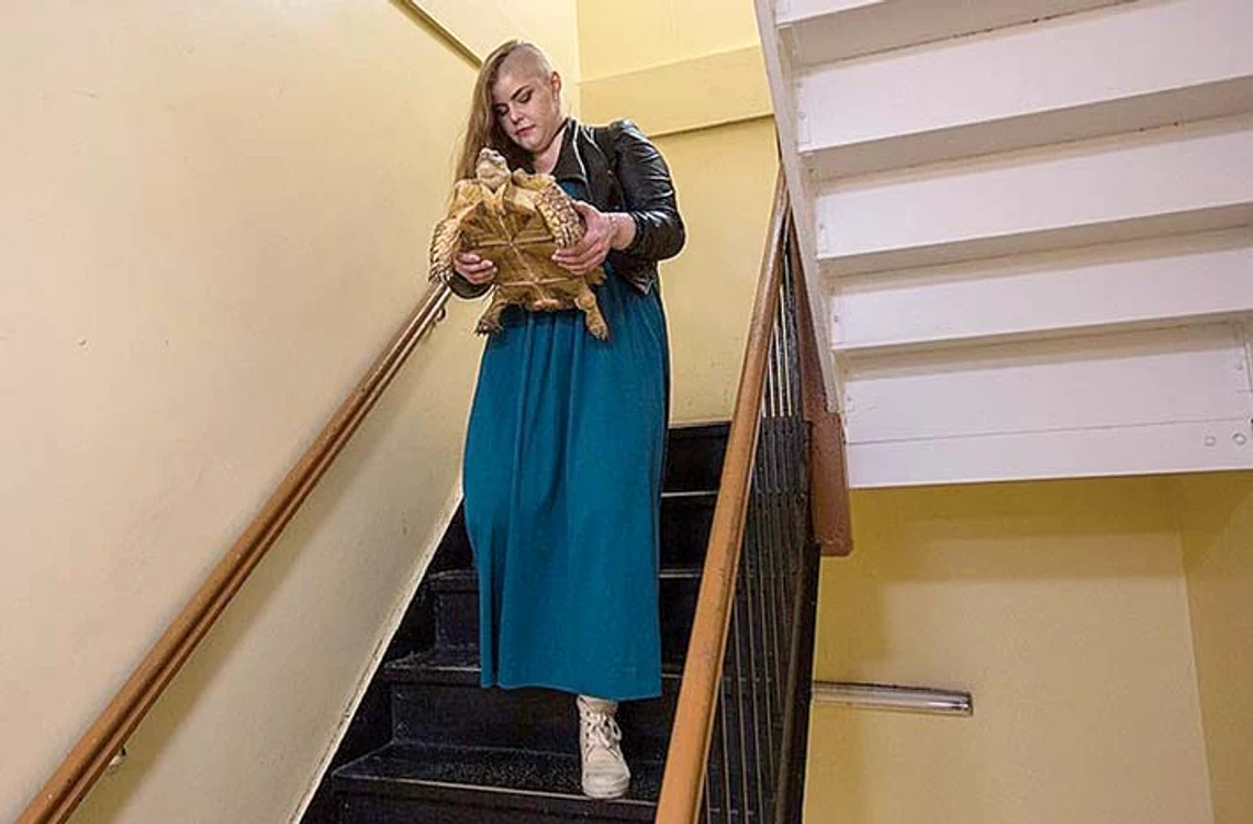 Amalia îl  cară pe scări