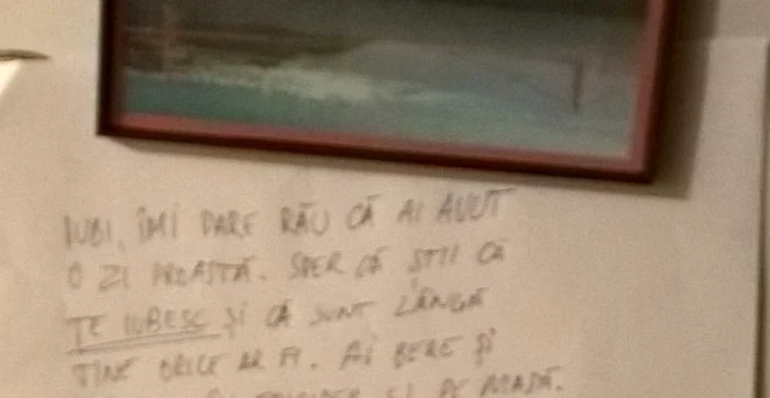 Biletul de pe frigider începe într-un mod romantic...Foto: arhiva personală