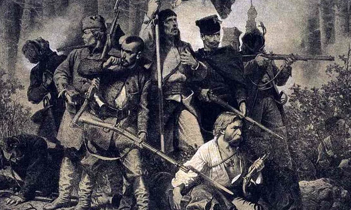 „Bătălia”, pictură de Artur Grottger, din seria „Polonia”, dedicată Insurecției din Ianuarie 1863 (foto:  Wikimedia Commons)