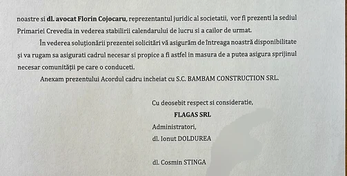Scrisoarea prin care patronii Flagas oferă sprijin sinistraților FOTO Facebook Primăria Crevedia