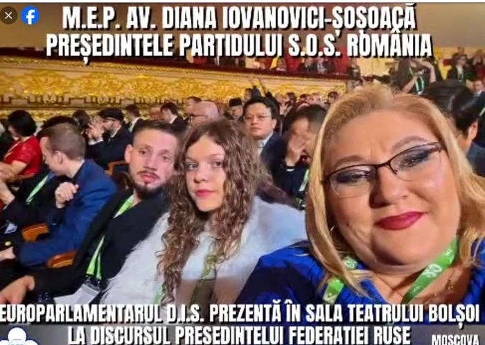 Diana, Şoşoacă, la Moscova. FOTO: captură video Facebook/Diana, Şoşoacă