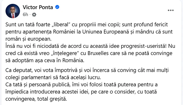 Postarea integrală a fostului premier, Victor Ponta. FOTO: captură foto Facebook