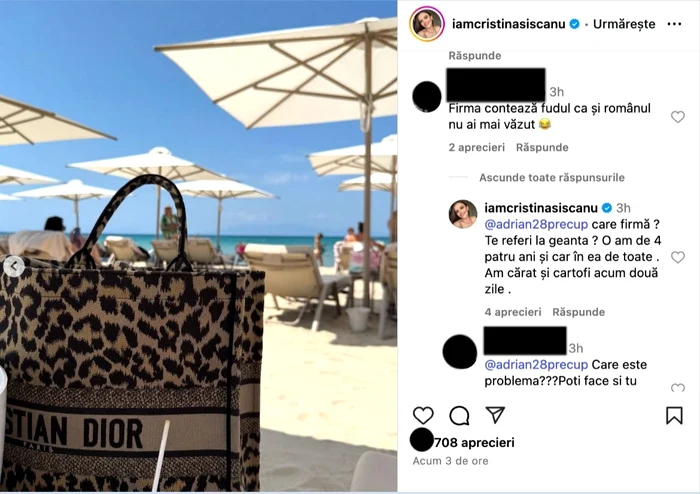 Fotografia postată de Cristina Șișcanu - Foto: captură Instagram