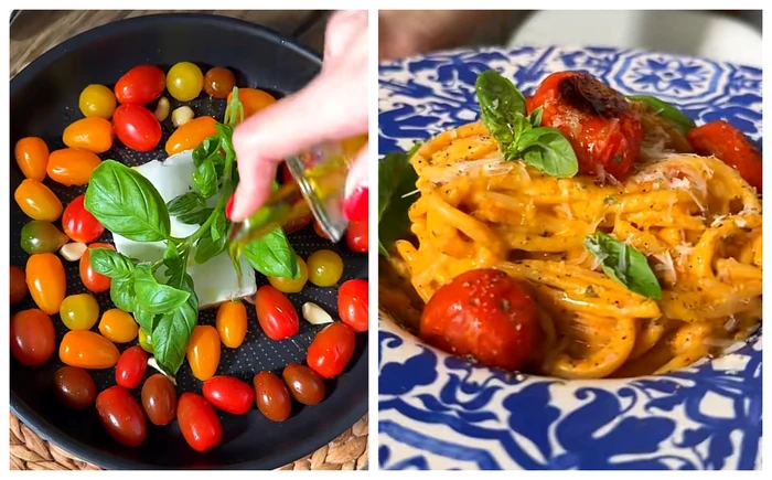 Paste cu brânză și legume coapte / FOTO: Colaj captură video TikTok