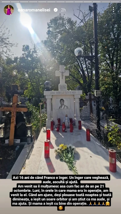 Oana Roman la mormântul lui Franco / foto: Instagram