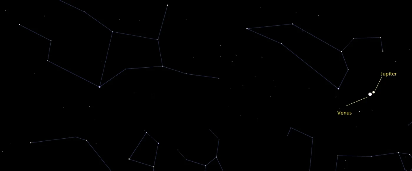 Planetele Venus şi Jupiter în conjuncţie văzute prin telescop Sursă Radu Dragomir