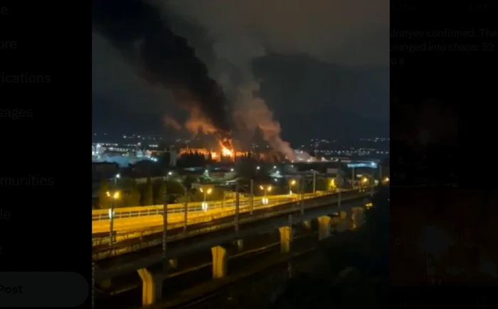 Incendiu la un depozit de petrol din orașul Soci Foto: Captură video - X