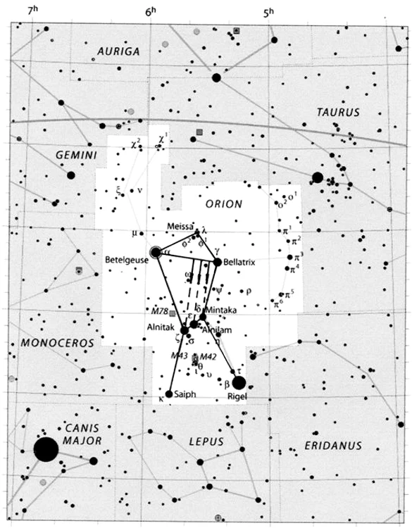 Fig. 9. Triunghiul Mrigasira în constelația Orion.