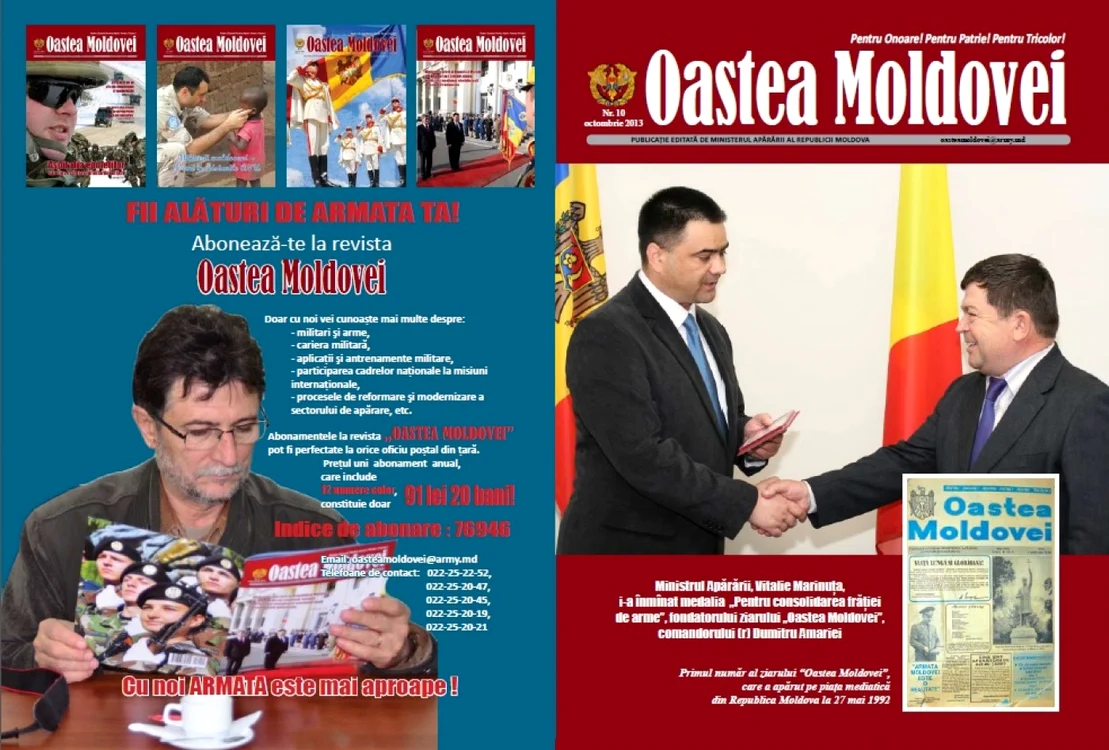 Coperţile publicaţiei OASTEA MOLDOVEI, care acum se difuzează la Chişinău.Foto: Cătălin Ovreiu