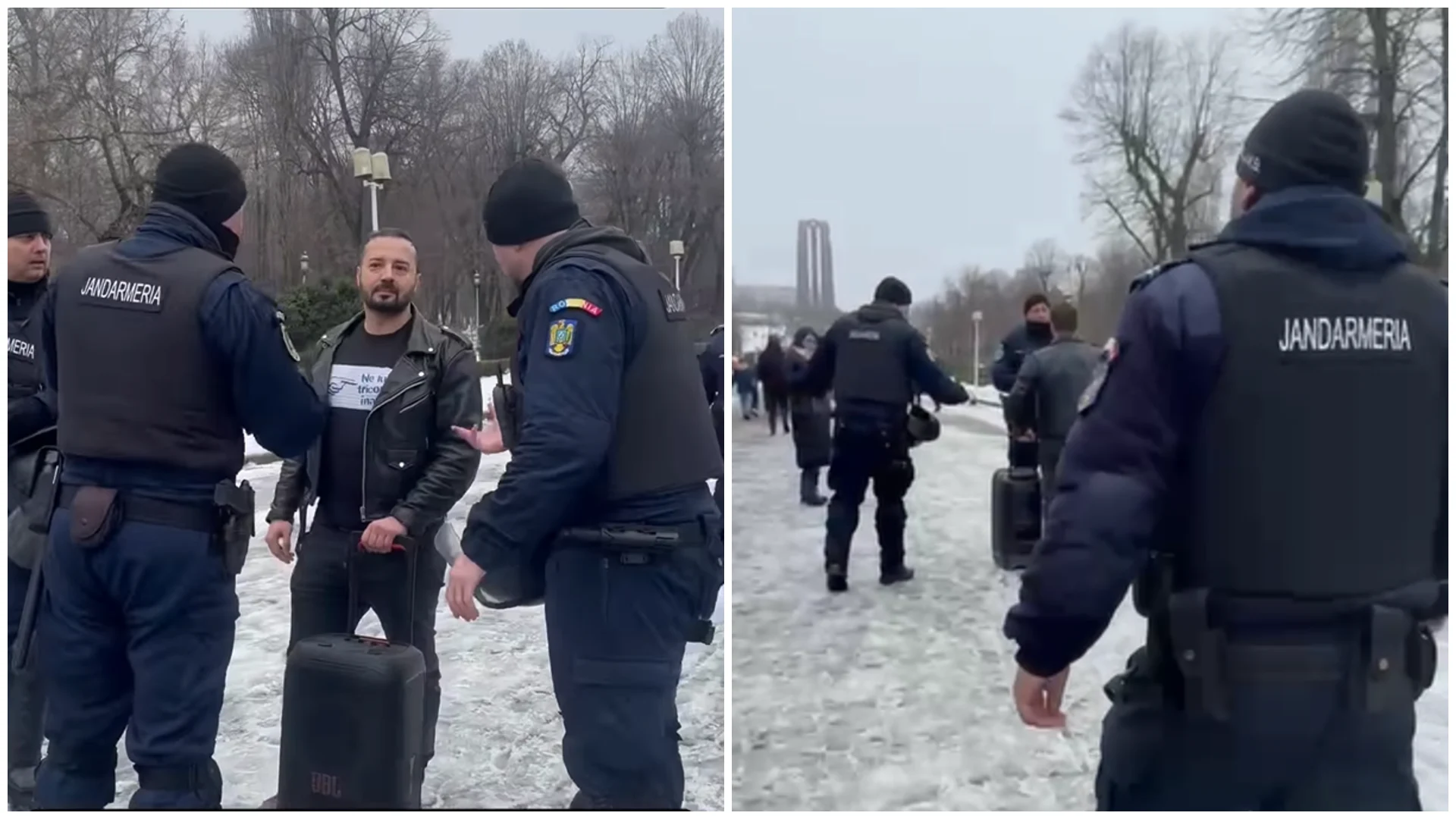 Adrian Băzăvan de la „Lupii Tricolori”, oprit de jandarmi în parcul Carol, unde se desfășura mitingul pro-Georgescu: „Întinează memoria pașoptiștilor și a făuritorilor Unirii”