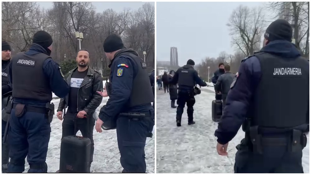 Adrian Băzăvan de la „Lupii Tricolori”, oprit de jandarmi în parcul Carol, unde se desfășura mitingul pro-Georgescu: „Întinează memoria pașoptiștilor și a făuritorilor Unirii”