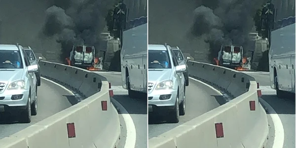 Maşină în flăcări în trafic pe DN7-E81 Dealul Negru în Vâlcea Foto ISU Vâlcea