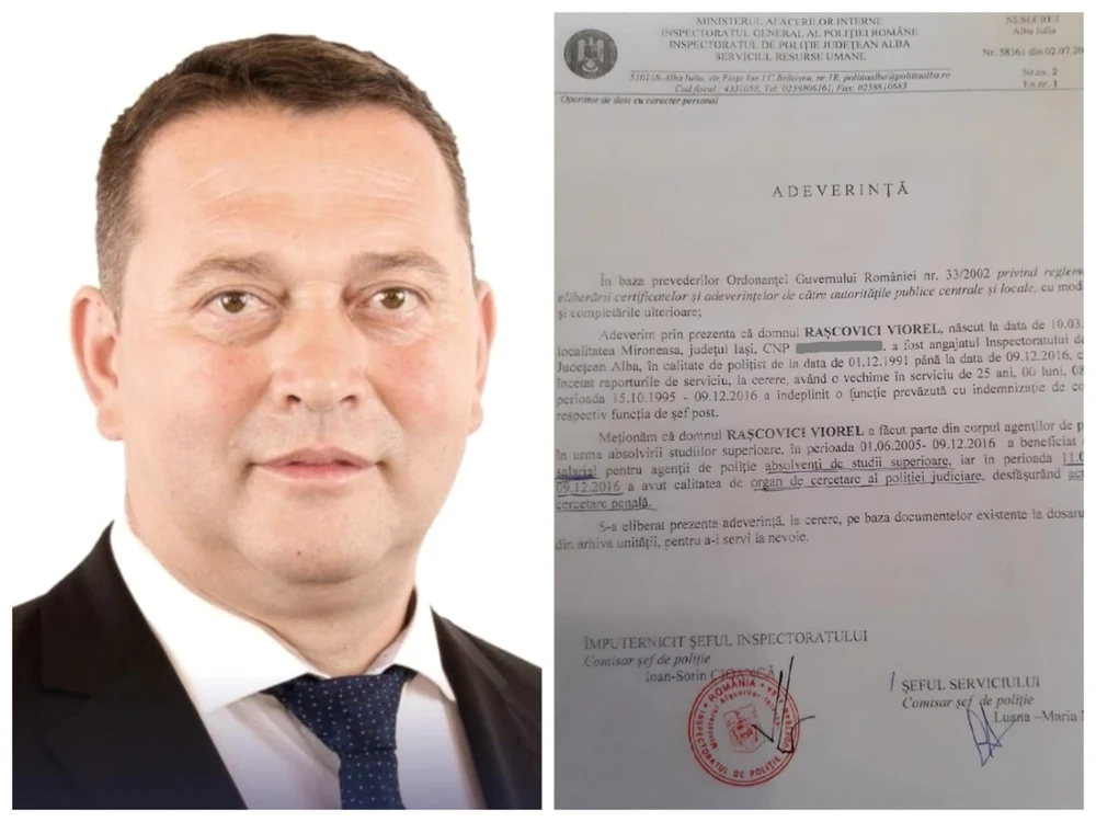 Subprefectul Viorel Raşcovici şi adeverinţa de la Poliţie care atestă că a primit spor de studii superioare