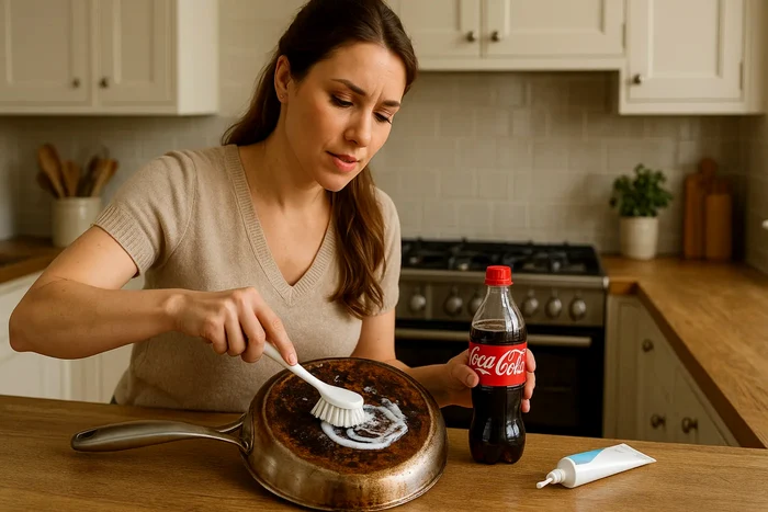 Soluție de curățare pentru tigăi arse, făcută acasă.