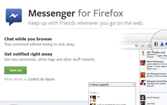 Messenger pentru Firefox se activează din Facebook. FOTO Captură/Facebook