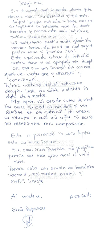 Scrisoarea lui Gică Popescu