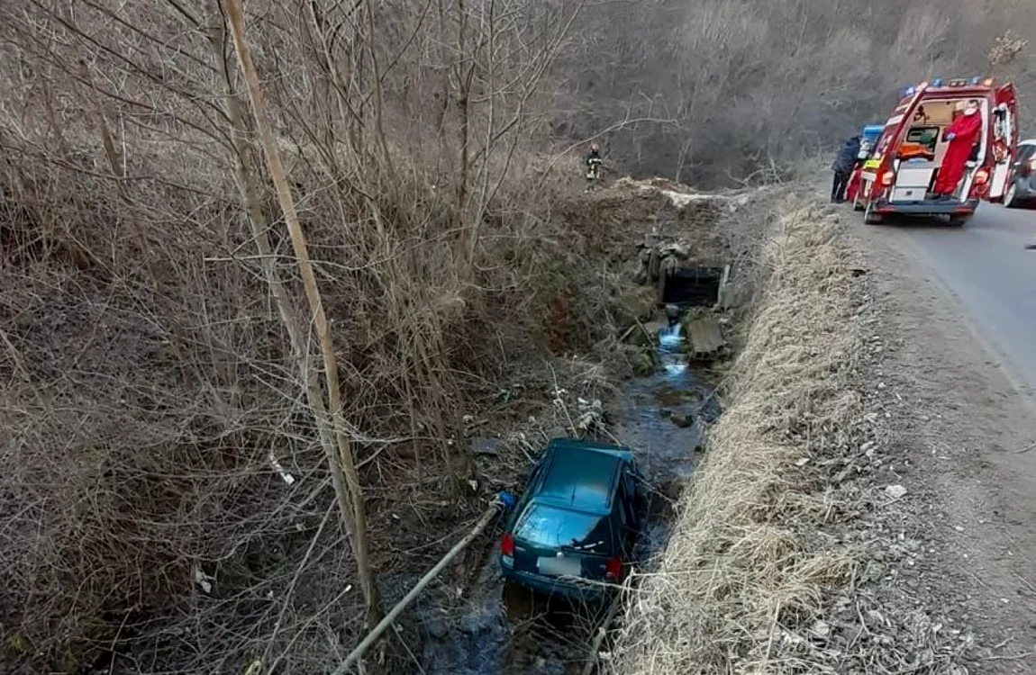 Pompierii au intervenit pentru salvarea a trei persoane căzute cu autoturismul în albia unui pârâu Foto captură/news.ro