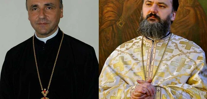 Episcopul catolic Virgil Bercea de la Oradea (stânga) şi preotul Constantin Sturzu, purtătorul de cuvânt al Mitropoliei Moldovei şi Bucovinei COLAJ ercis.ro şi ziarullumina.ro