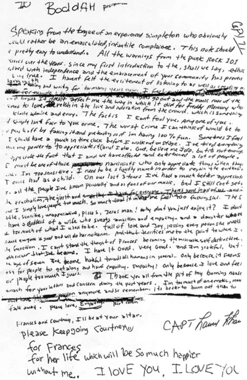 Biletul de adio al lui Kurt Cobain 