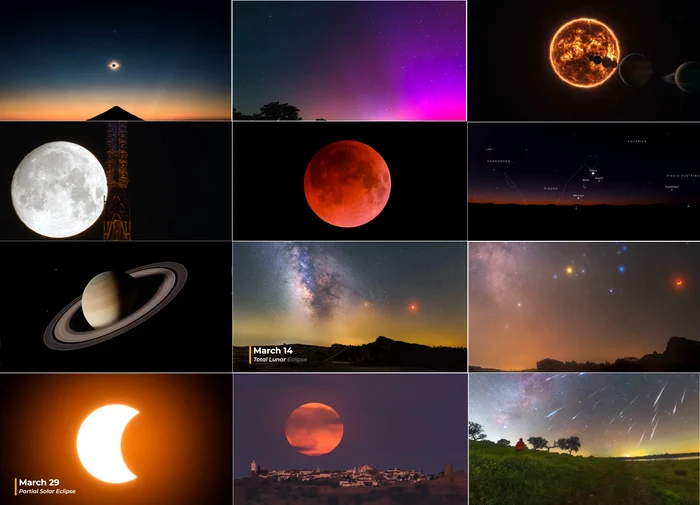 Colaj de imagini cu fenomene astronomice spectaculoase în 2025