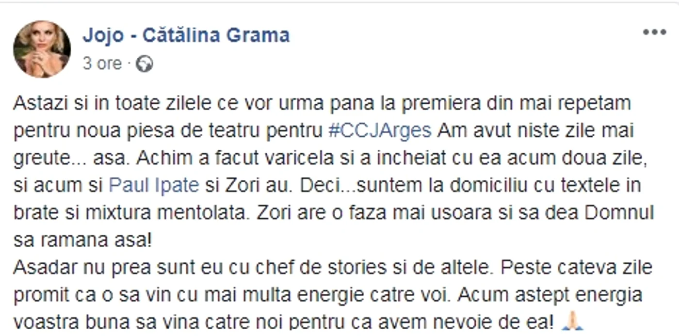 Jojo a făcut anunţul pe Facebook. Paul Ipate are varicelă