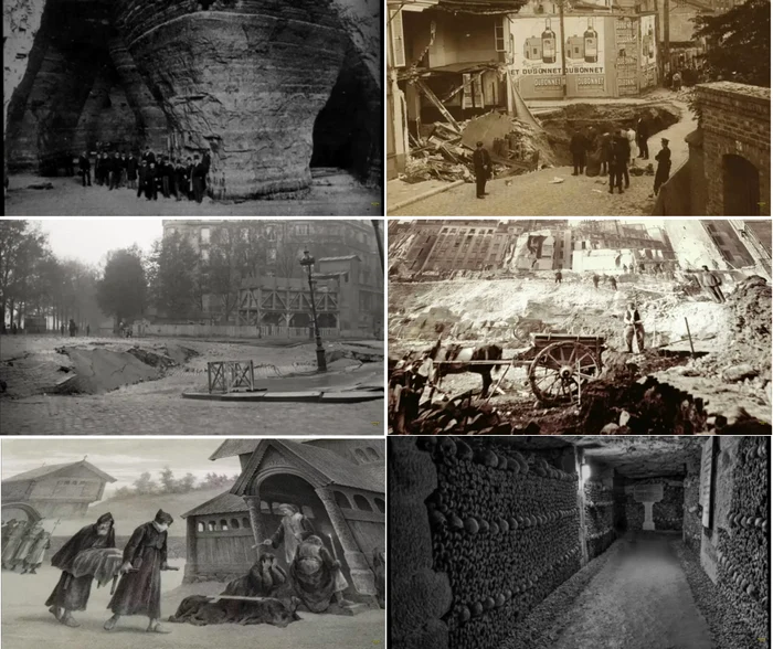 Catacombele misterioase ale Parisului - imagini de arhivă Colaj YouTube