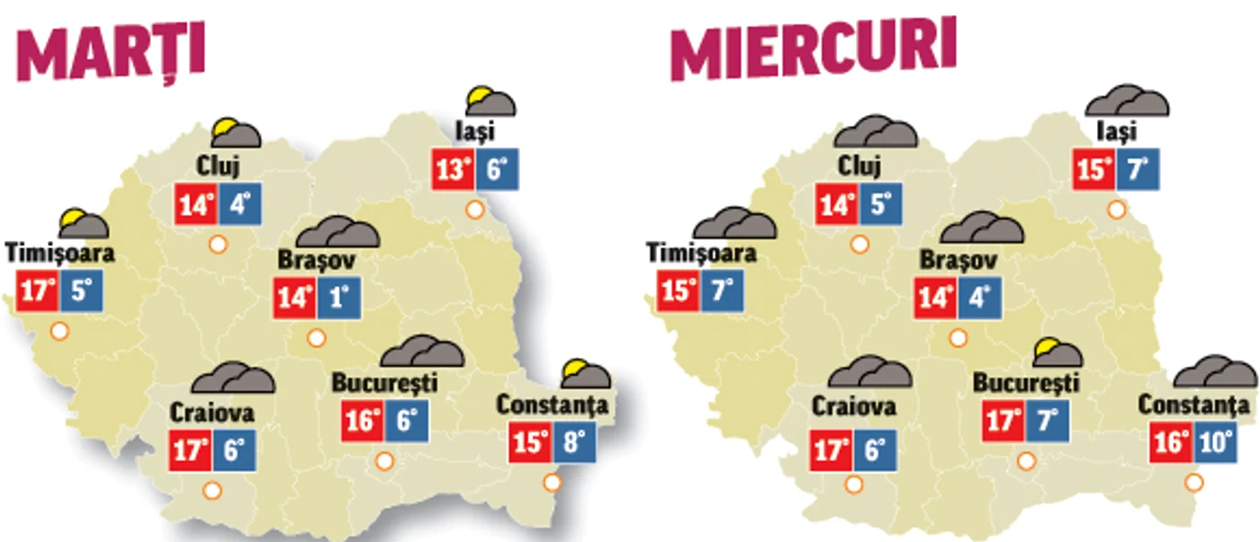 Prognoza meteo pentru următoarele două zile anunță că vremea va fi capricioasă