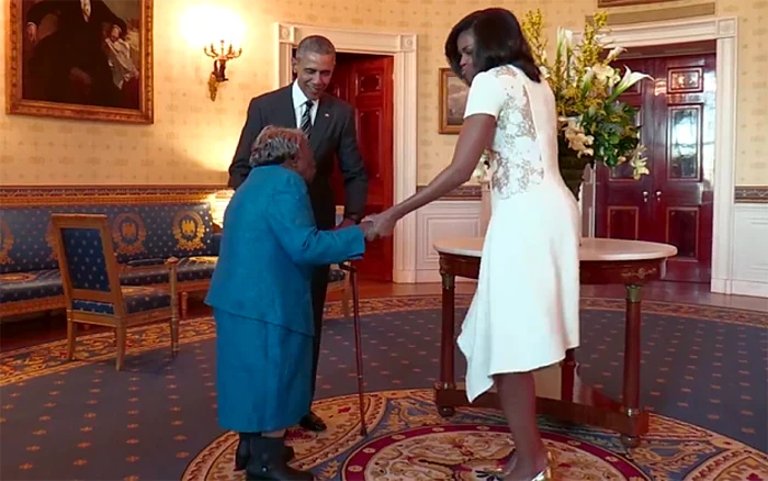 Virginia McLaurin, 106 ani, primită de soţii Obama la Casa Albă FOTO Casa Albă