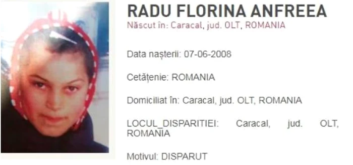 
    O fetiță de 11 ani din Caracal a fost dată dispărutăFoto: Poliția Română  