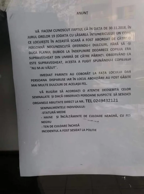 Anunţul postat în scara blocului a ajuns şi pe Facebook