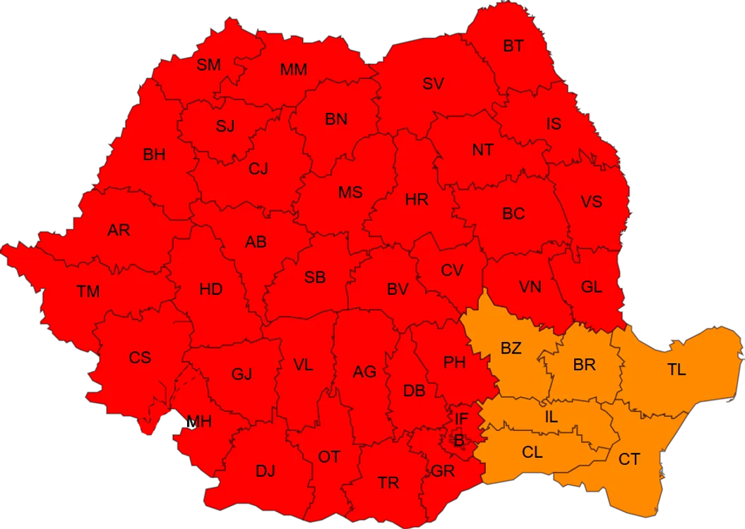 Cod roșu de caniculă în aproape toată țara