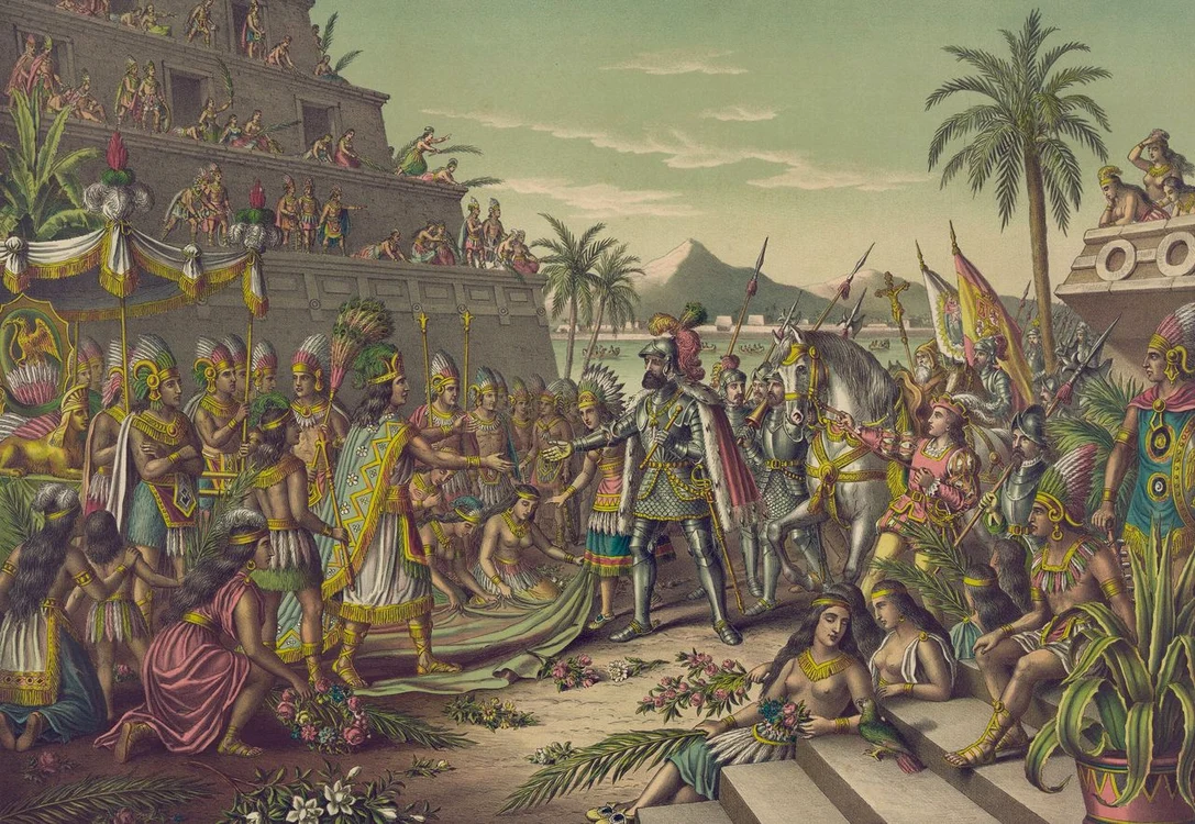 Întâlnirea dintre Hernan Cortes și Montezuma al II-lea 