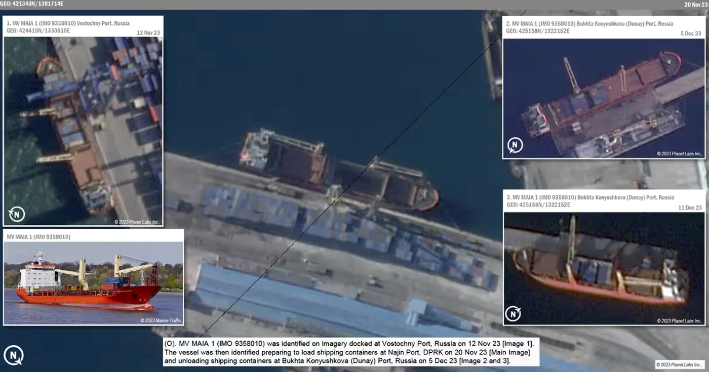Fotografii cu navele rusești încărcat într-un port nord-coreean