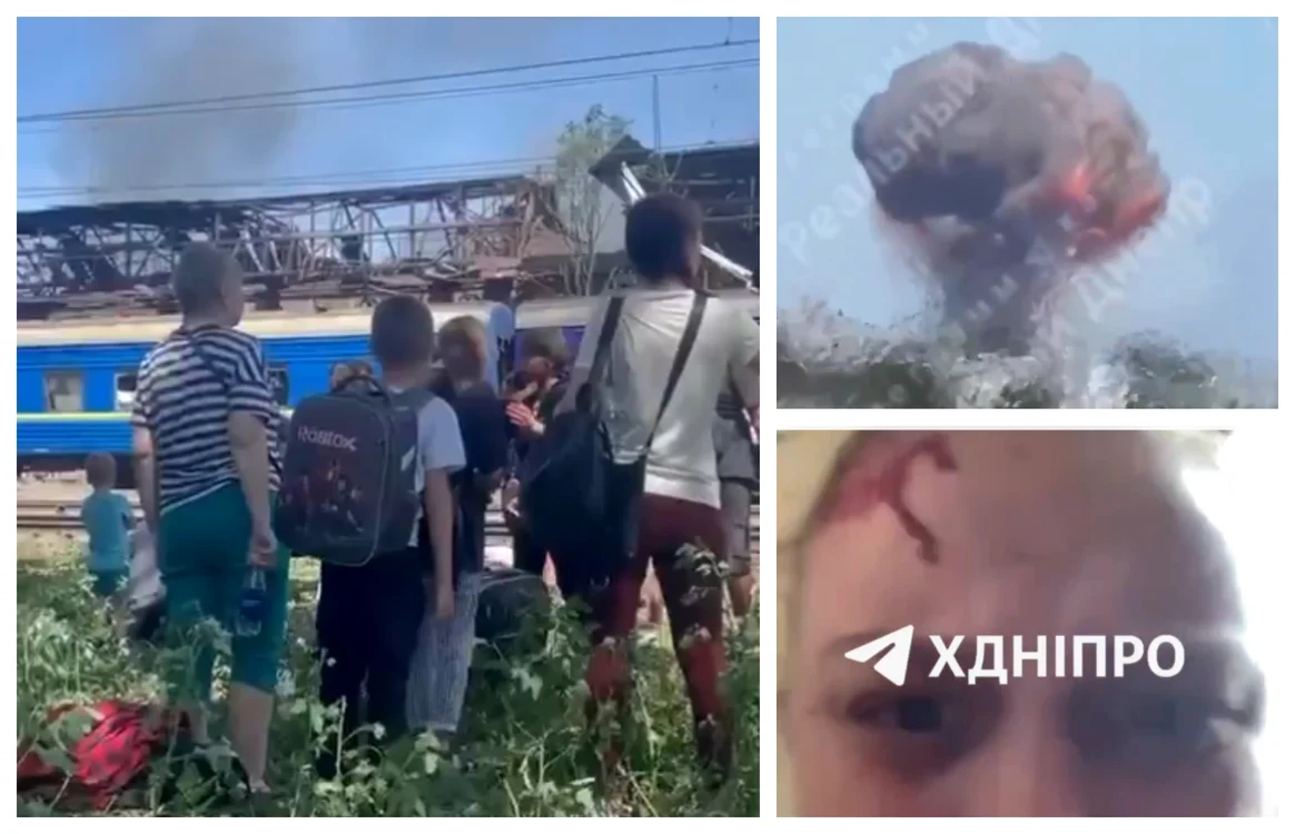 Trenul atacat de o racheră rusească în Dnipro. FOTO captură video