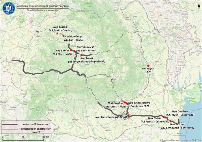 Harta nodurilor rutiere de pe autostrăzile A0, A2, A3 şi A7, Foto: Facebook Cătălin Drulă