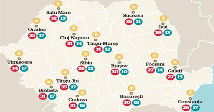 Temperaturile în weekend