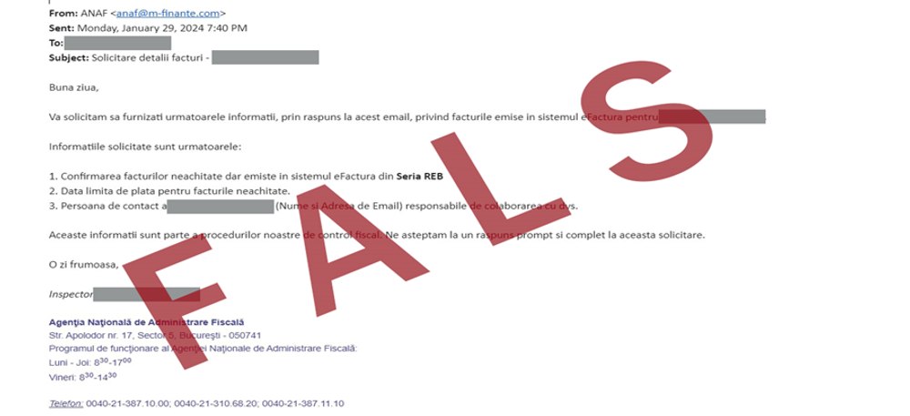 Noi mesaje false în numele ANAF. Fiscul avertizează să nu le accesați și să nu transmiteți date personale
