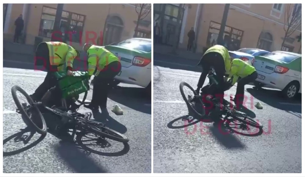 Livrator Bolt, pus la pământ și încătușat de polițiști la Cluj. Tânărul s-a ales și cu o amendă uriașă