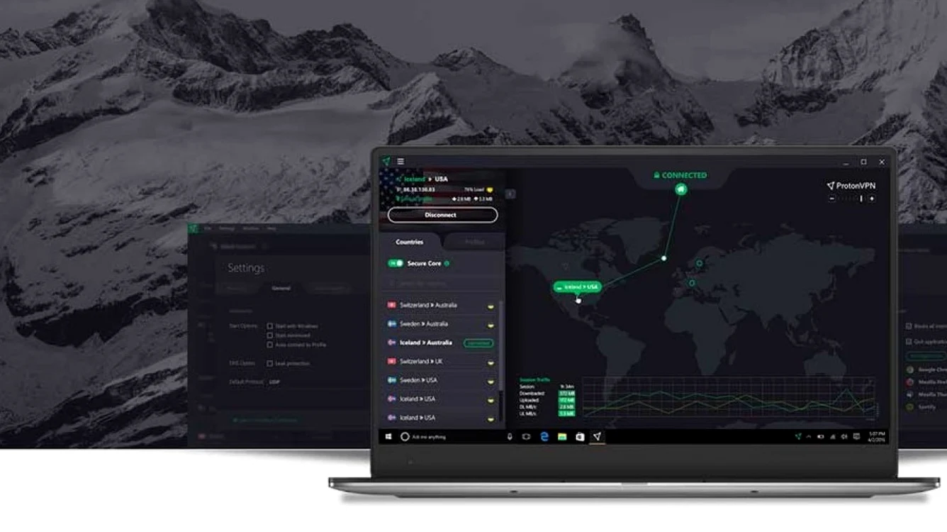 Interfaţa de la ProtonVPN.